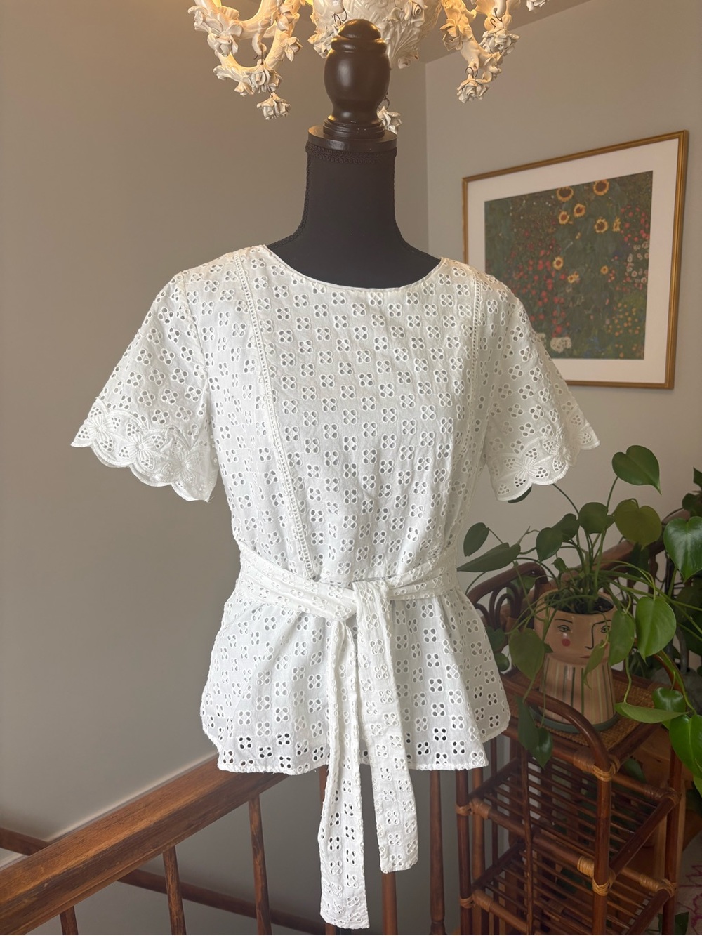 Ann Taylor White Eyelet Tie-Waist Blouse
